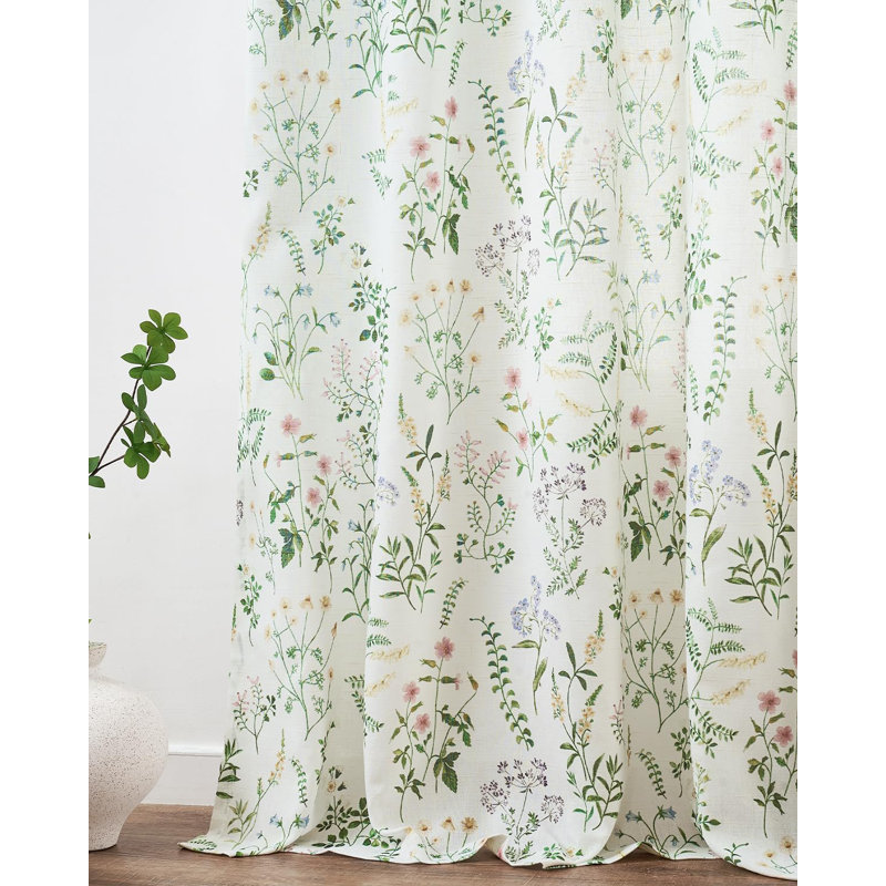 Paire de rideaux en lin à mélange de lin vert avec passe-tringle, L 50 po x L 84 po