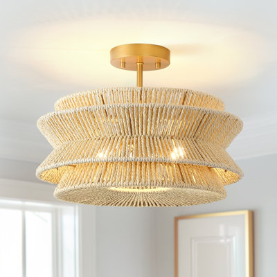16 po Plafonnier semi-encastré en corde tissée 2 lumières Bohemian