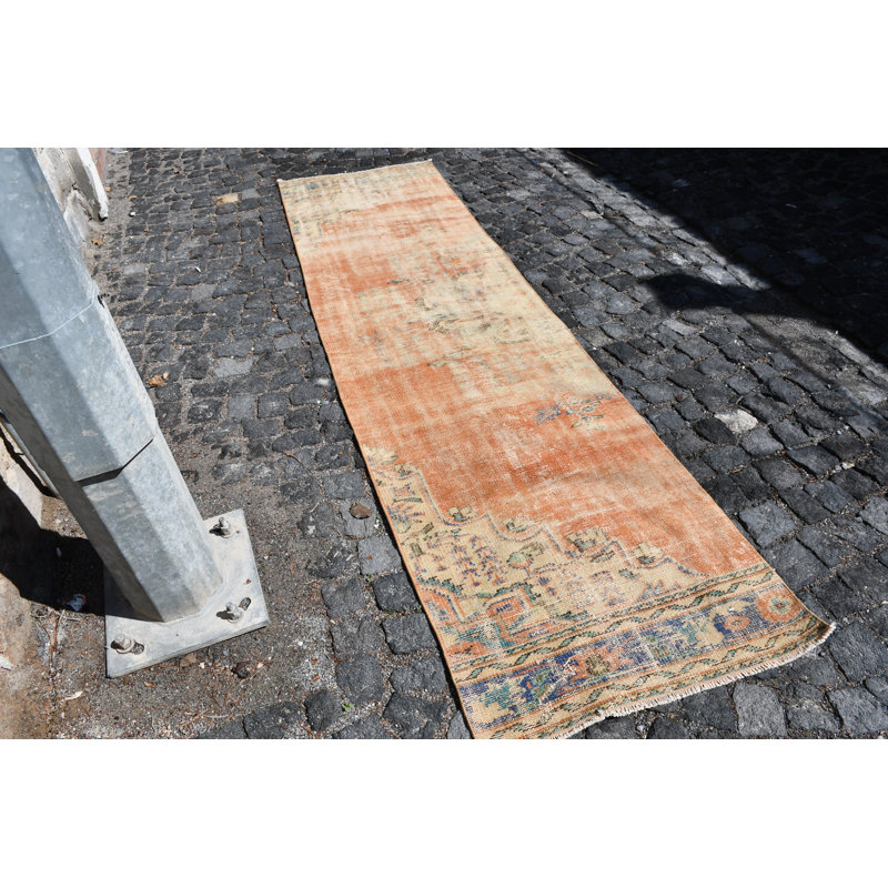 Tapis turc vibrant avec motif bohémien pour les couloirs et les escaliers - Matériau organique rouge / beige