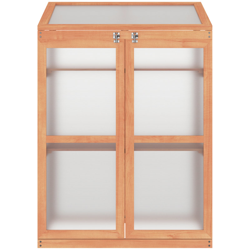 Outsunny Wooden Cold Frame Small Mini Greenhouse Cabinet For Outdoor And Indoor, 30" L X 24" W X 44" H, Natural