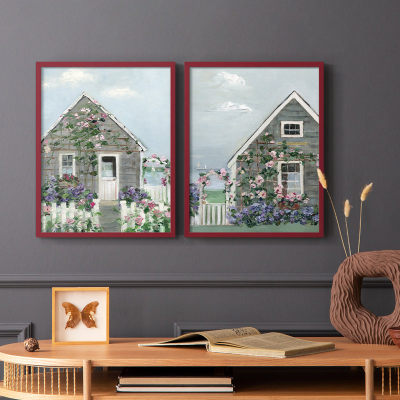 Impression encadrée Coastal Cottage I-Premium - prête à être accrochée - aucun clou requis - aucun clou requis, Rouge