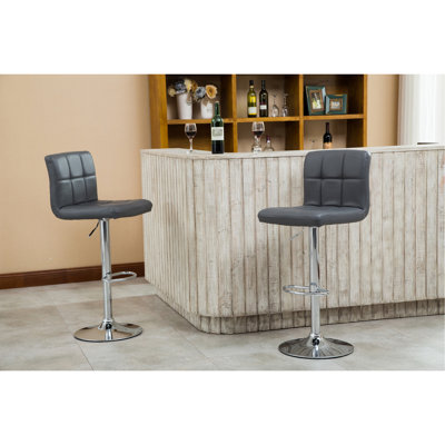 Tabouret de bar pivotant réglable en similicuir hydraulique, ensemble de 2, gris