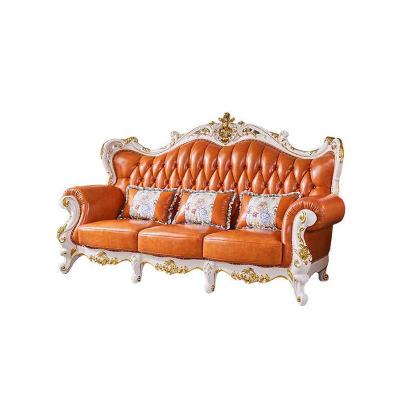 Canapé à accoudoirs roulés en cuir véritable 94,49 po