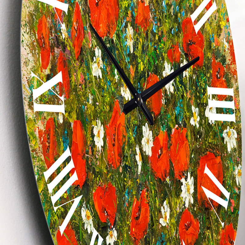 Blossoming Red Flower Fields - Horloge murale, Petit