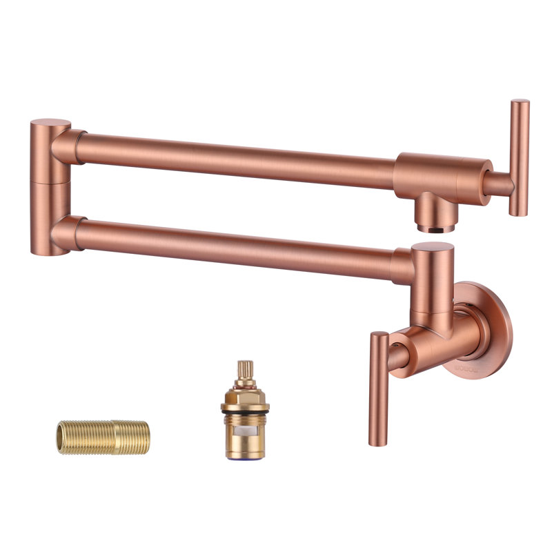Commercial Wall Mount Brass Pot Filler Faucet with Double Joint Swing Arms, Copper