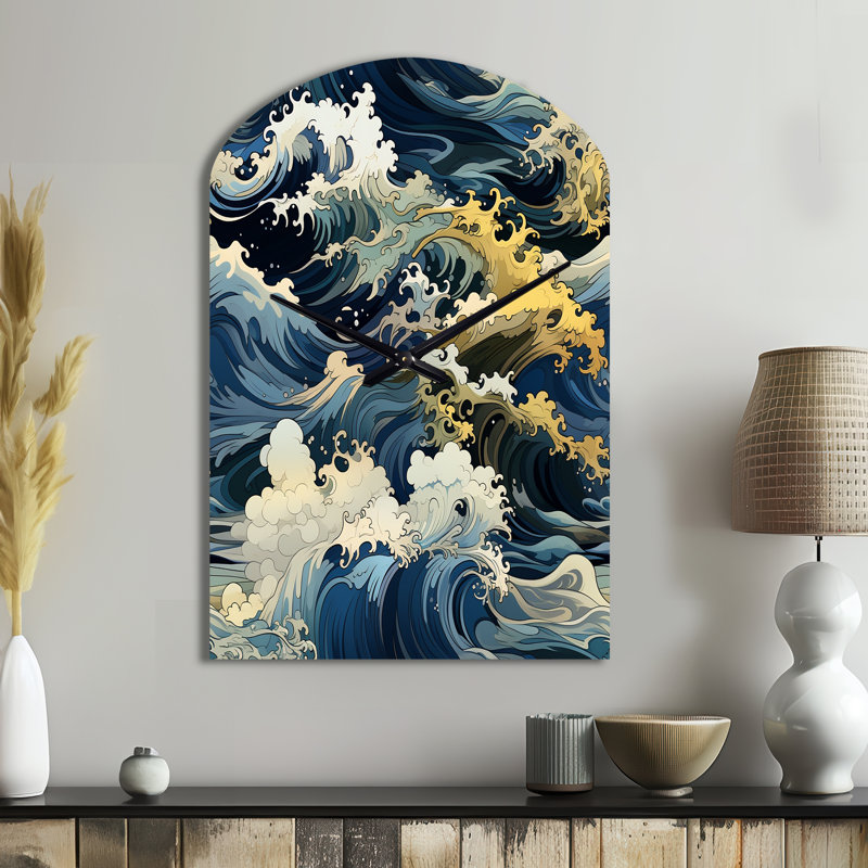 Motif de vagues japonaises Hokusai - horloge murale côtière asymétrique, Grand