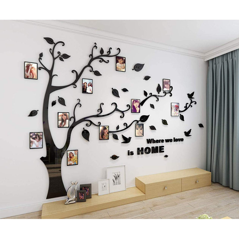 XXL Black Acrylic 3D Family Tree Wall Decal with Photo Frames
