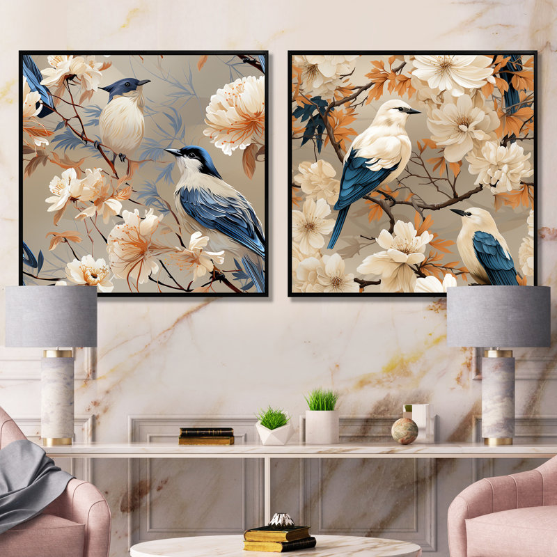 Hortense - ensemble de 2 impressions murales florales, H 30 po x l 61 po x P 1 po, Cadre noir