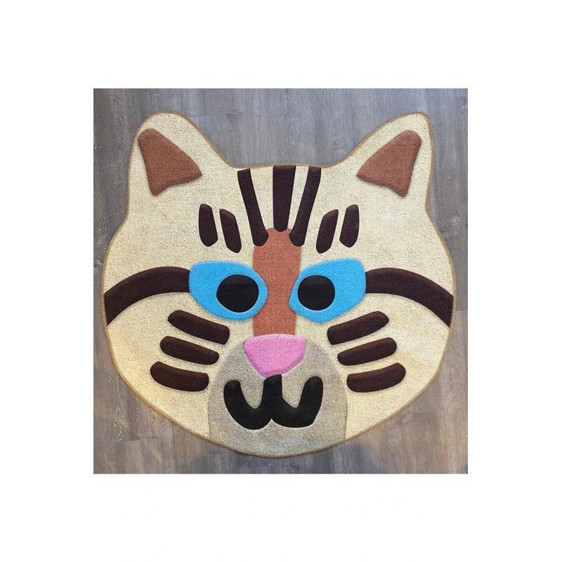 Beige Cute Cat Figured Carpet, Novelty 3'4" x 3'4"
