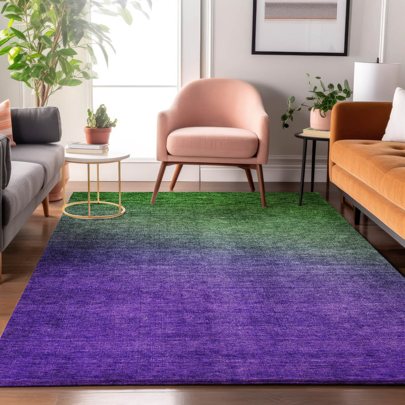Premium Machine Washable Cerrito AMF587 Green Rug, Rectangle 3' x 5'
