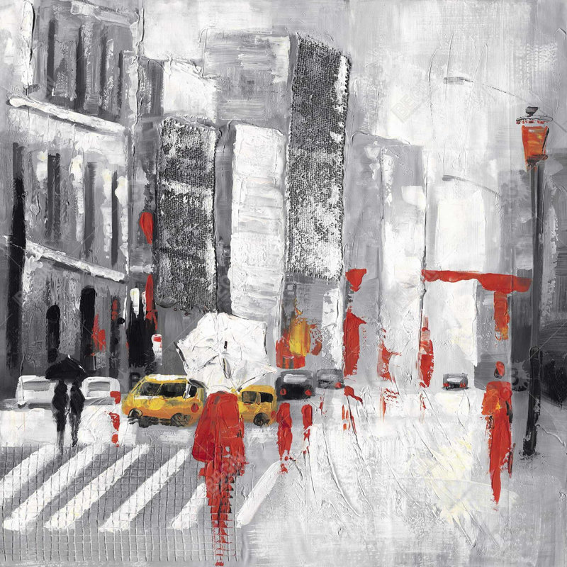 Abstract Cloudy City Street - Framed Canvas Office Decor