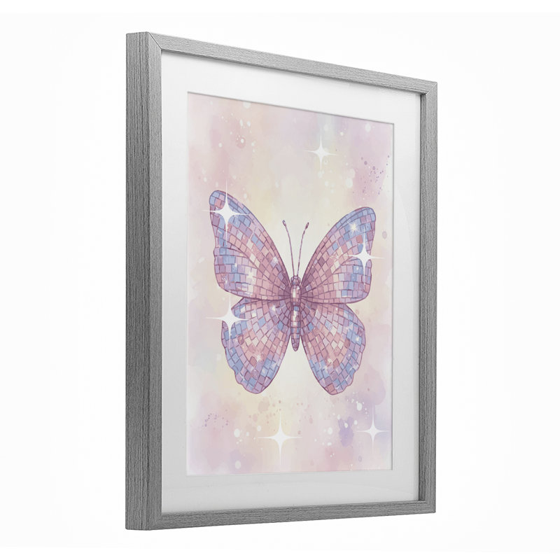 Delicate Disco Butterfly, reproduction encadrée sous verre, design par Lil 'Rue, 21 x 17, Farmhouse Grey Under Glass Framed