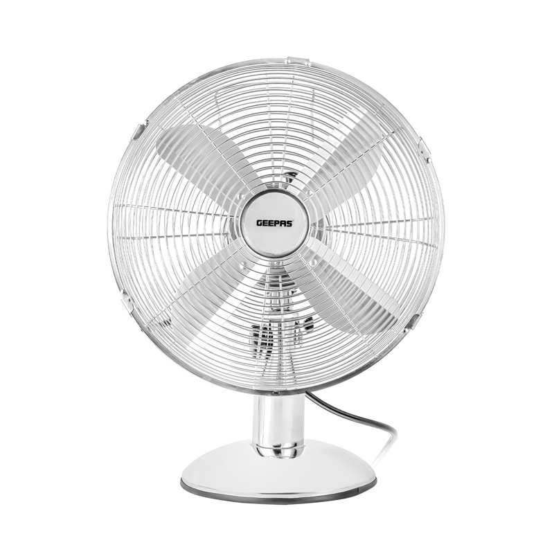 GEEPAS 12” Metal Table Fan | Electric Portable Worktop Desk Fan With 3 Speed 4 PC Aluminium Blades | Adjustable Tilt Wide Angled Oscillation Powerful Airflow for Home Office Use, 35W