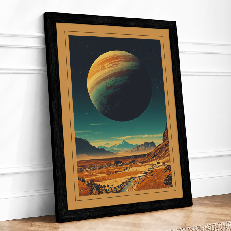 Alien Planet Rise Retro - Framed Print, A1 - 84.1 x 59.4 cm, Black