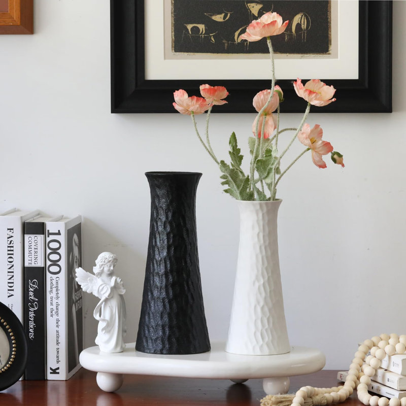 Parmele Ceramic / Porcelain Table Vase Modern White Ceramic Flower Vases Set, White