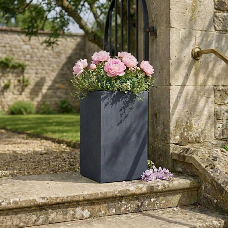 Square Plant Pot, Black, 60cm H x 27cm W x 27cm D
