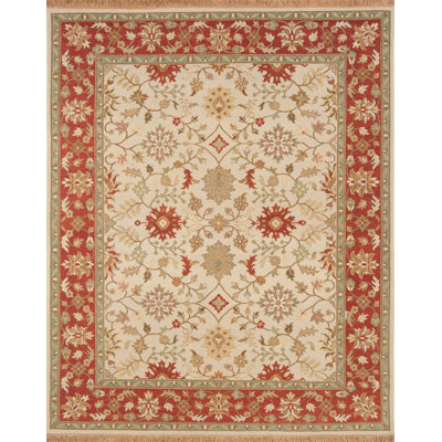Tapis beige / rouge en laine tissé à plat à la main Pentwater Soumak