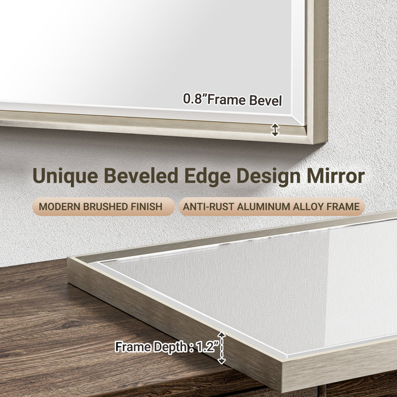 Lohoski Rectangle Beveled Bathroom Vanity Mirror with Thin Aluminum Frame, Brushed Nickel, 36" x 24"