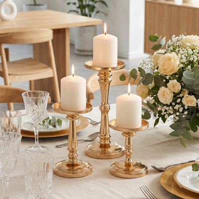 Set of 3 Decorative Candlesticks Pillar Candle Holders