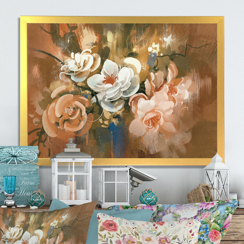 «Abstract Blooming Grunge Bouquet», reproduction sur toile, H 8 po x l 12 po x P 1 po, Cadre doré à coins fermés