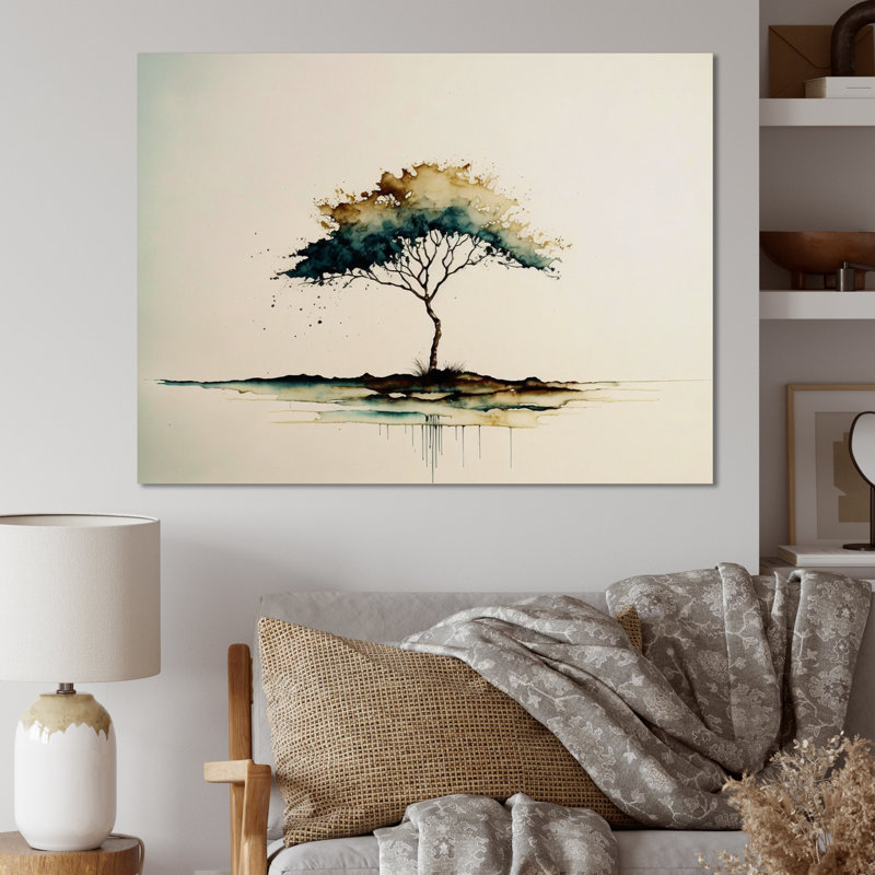 «Lonely Green Watercolor Tree II», reproduction sur toile, H 12 po x l 20 po x P 1 po, Toile tendue