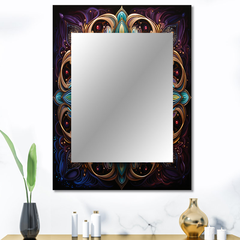 Ancient Colorful Magical Mandala - Boho Mandala Decorative Mirror, Traditional Large Wall Mirror, Printed Metal Art