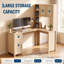 Bureau d'angle en L avec bibliothèque et station de charge, bureau à domicile en bois de 67 po avec armoire et rangement ouvert