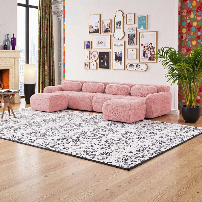 Canapé modulaire modulaire en forme de U avec base ergonomique en mousse 32D antidérapante, 4, Pink
