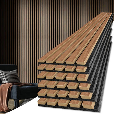 Wood Slat Acoustic Wall Panels, Wood Grain Wall Décor, Sound Absorbing Wall Paneling, Noise Reducing Interior Wall Décor, Walnut