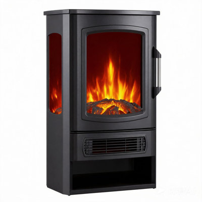Cheminée électrique portative avec vue panoramique à 360° sur les flammes, double puissance de chauffage 750 W/1500 W, thermostat réglable et effets de flammes colorés pour chambre, salon, bureau, VR