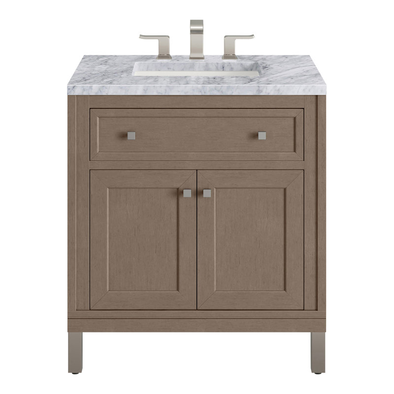 Chicago 30'' W Single Vanity, Walnut Whisper, Carrara White, 8" Widespread