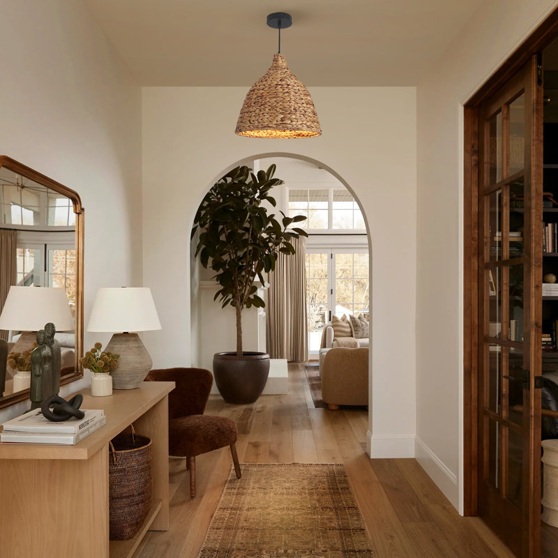 1-Lights Hand-Woven Rattan Cone Natural Pendant Light