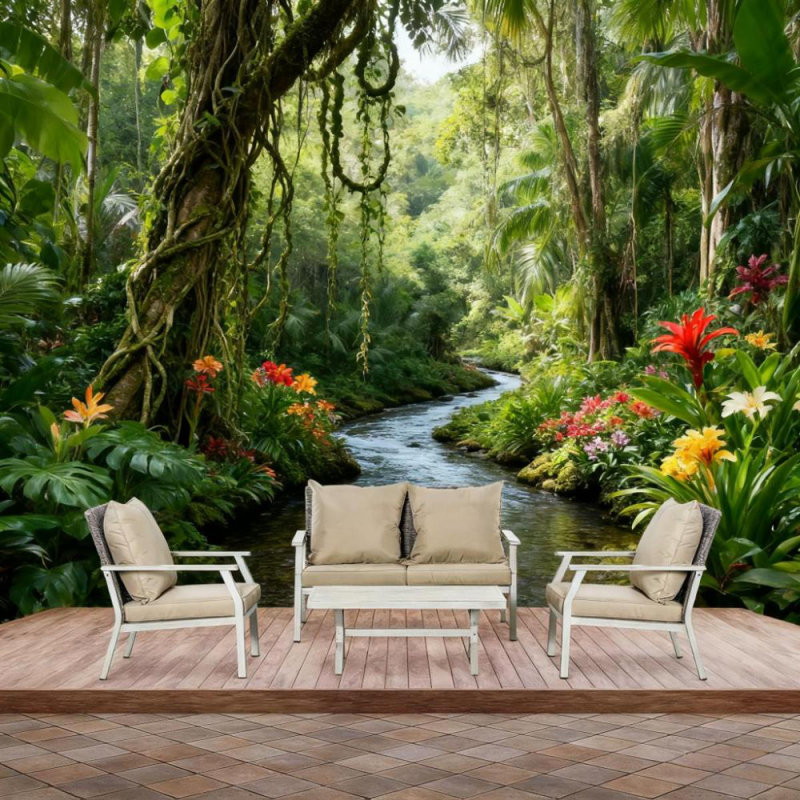 Ensemble de conversation 4 pièces avec coussins pour la cour, la piscine et le jardin