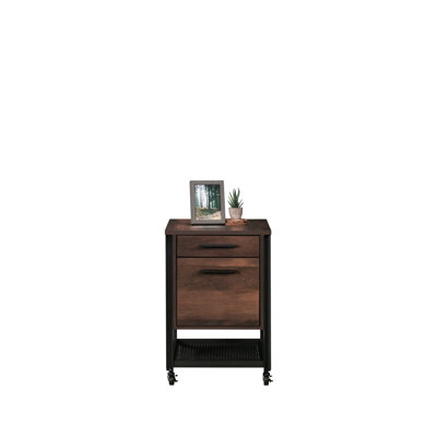 Classeur à piédestal antique en chêne foncé avec deux tiroirs pleine extension, un tiroir inférieur pour suspendre des dossiers de format lettre, idéal pour le bureau à domicile ou le salon, finition brune pour s'agencer au décor et verrouillage