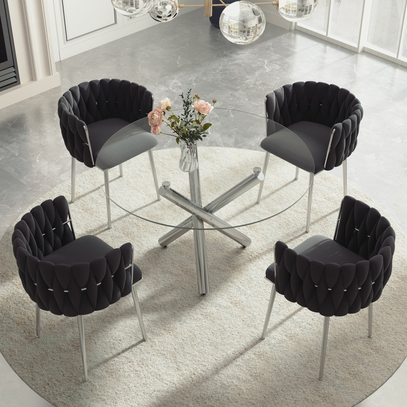 Ensemble de salle à manger Raykwan, H 29,5 po x L 47,24 po x l 47,24 po, Noir, Argent