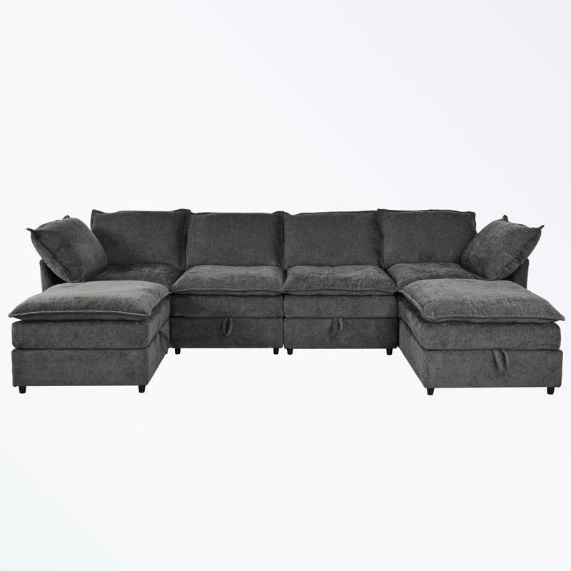 Taquila U-Shaped Sleeper Sectional Modular Sofa Bed, Gray Polyester