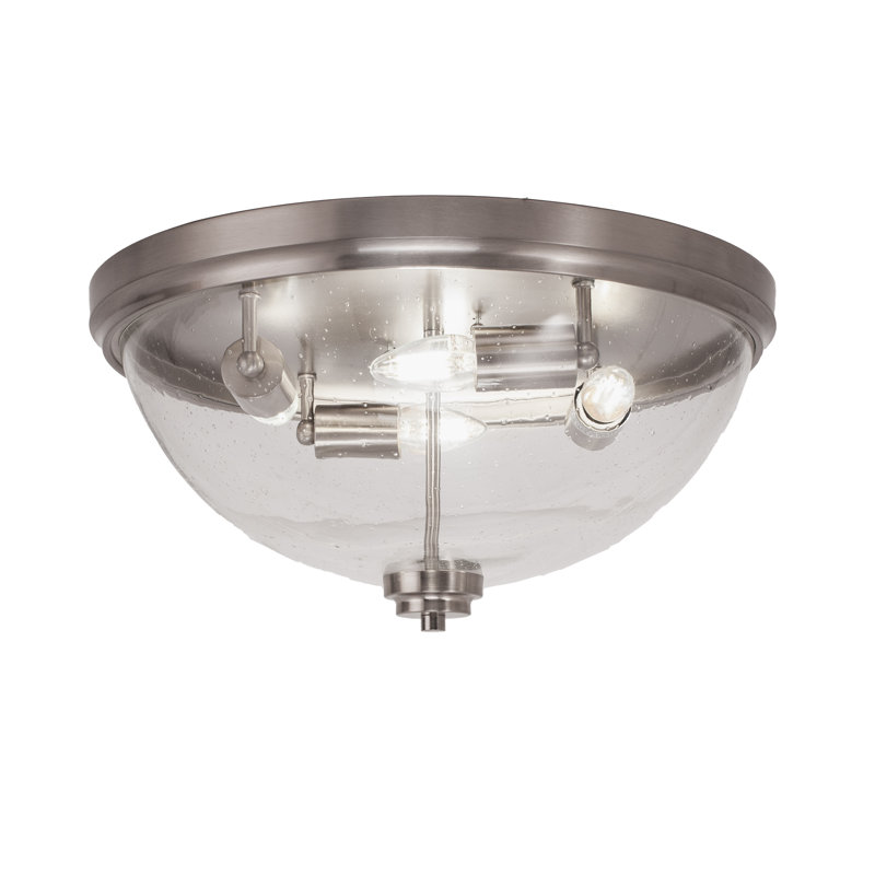 Plafonnier encastré, avec verre à bulles transparent, Nickel brossé, H 8,5 po x l 8,5 po x P 16 po