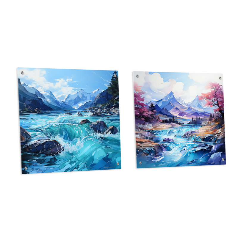 Glacier Charm In Alaska - ensemble de 2 verres muraux en acrylique Glacier, H 36 po x l 73 po