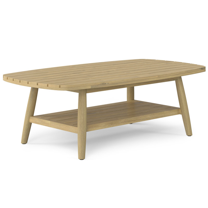 Table basse d'extérieur contemporaine en acacia massif 44 "avec plateau à lattes et tablette ouverte