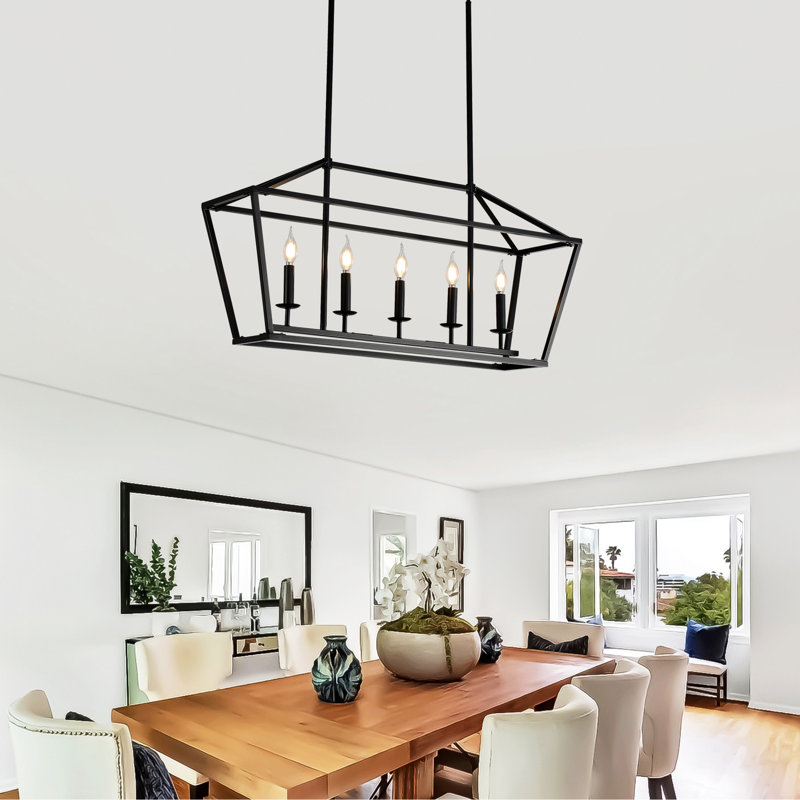 Luminaire suspendu linéaire en métal noir mat à 5 couloirs, pour la salle à manger, la chambre à coucher, le couloir industriel de la cuisine, la salle de conférence