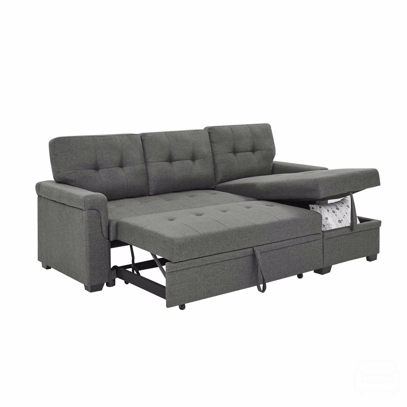 Upholstered Pull-Out Sofa Bed, Gray Polyester