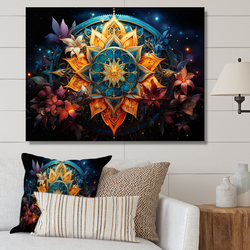 «Teal Orange Buddhist Art Mandala Harmony», reproduction d'art sur toile, H 30 po x l 40 po x P 1,5 po, Toile tendue