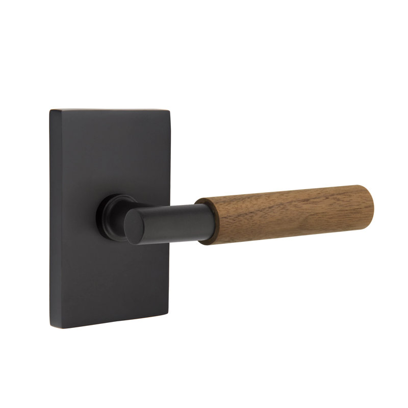Ensemble de faux levier Emtek Select avec rosette rectangulaire moderne et tige en T, poignée en noyer foncé, Dos plat