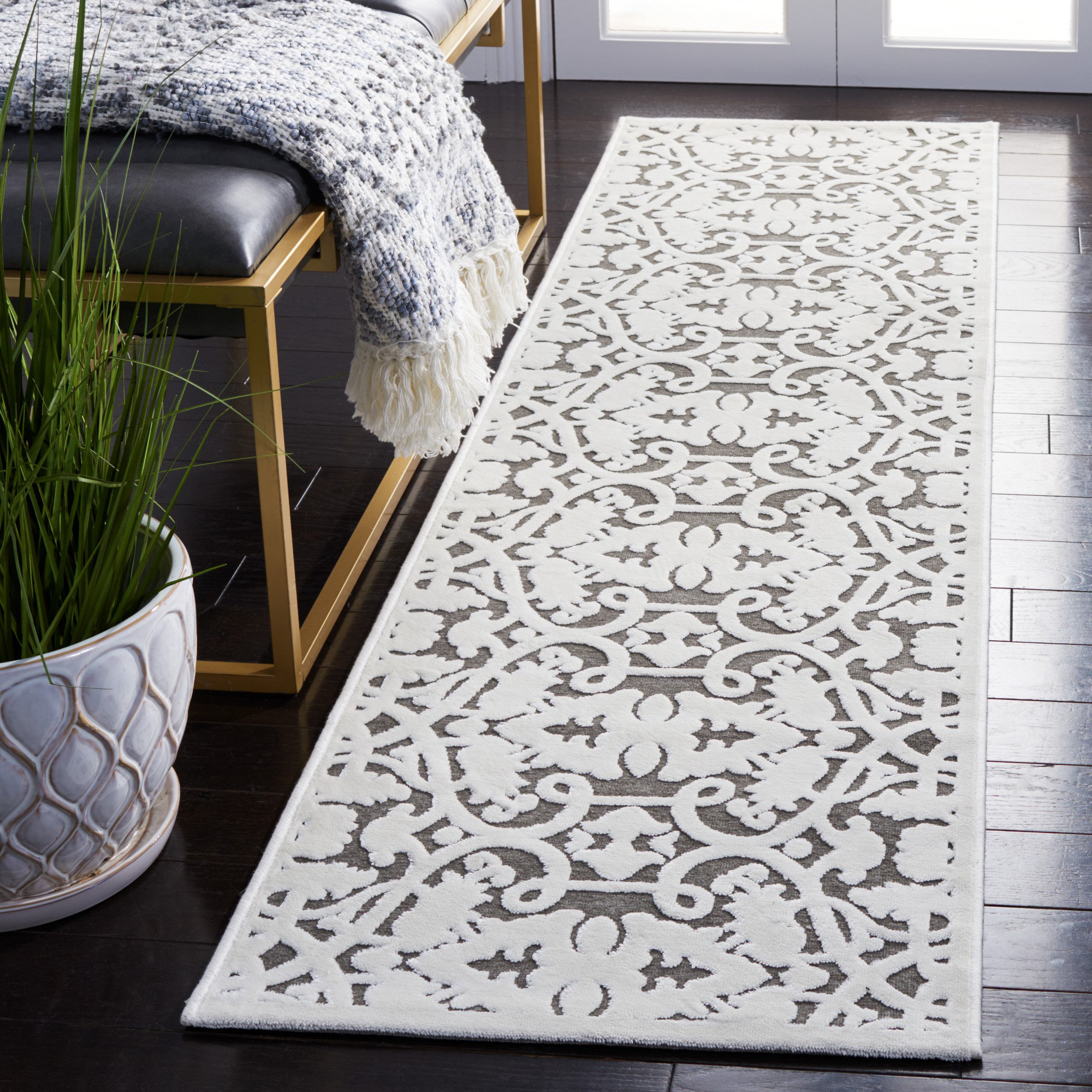 One Allium Way® Damask Ivory/Gray Area Rug | Wayfair