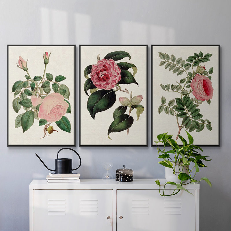 Mélange floral rose I, Cadre noir, H 36 po x l 72 po x P 2 po