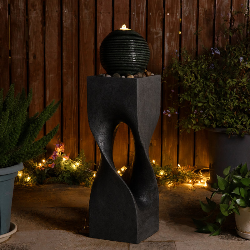 Outdoor Fountain with Lights, Gray, 36.5" H x 9.75" W x 9.75" D