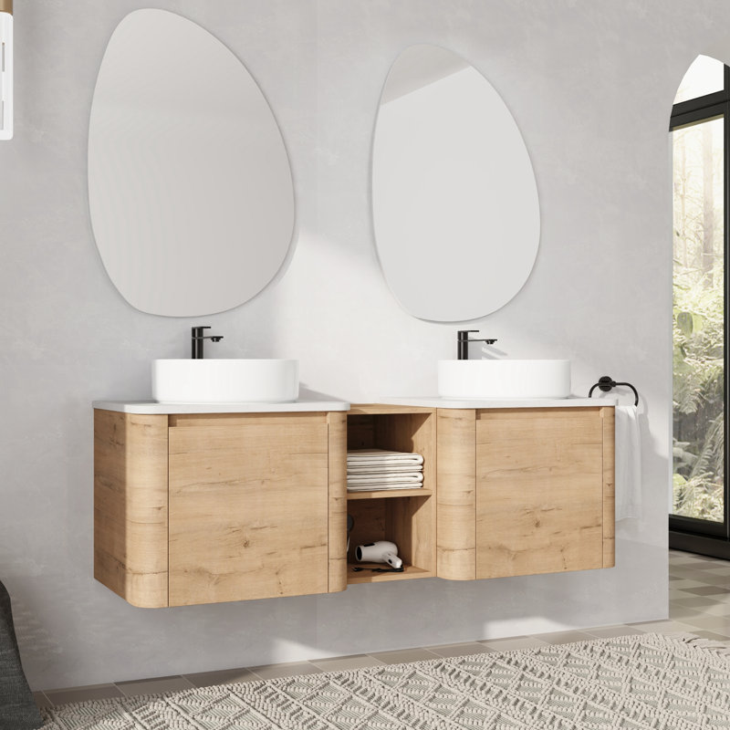 Meuble-lavabo double 60 po avec lavabo en céramique, 60", Blanc
