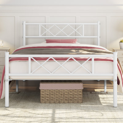 Modern Metal Bed Frame with Cross-design Headboard & Footboard