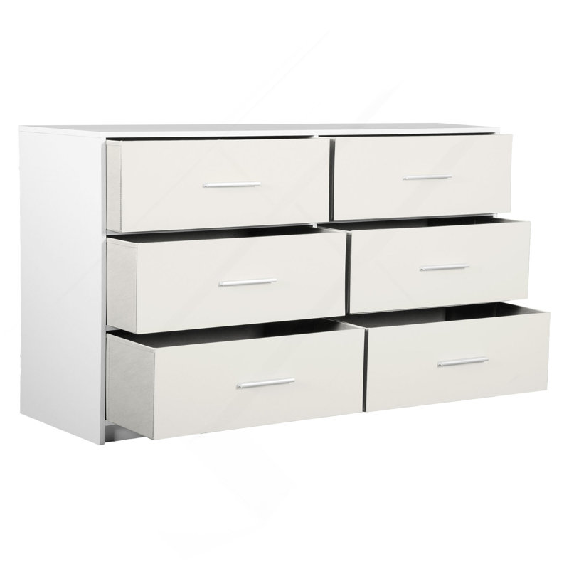 Commode 6 tiroirs avec grands tiroirs en tissu, Blanc