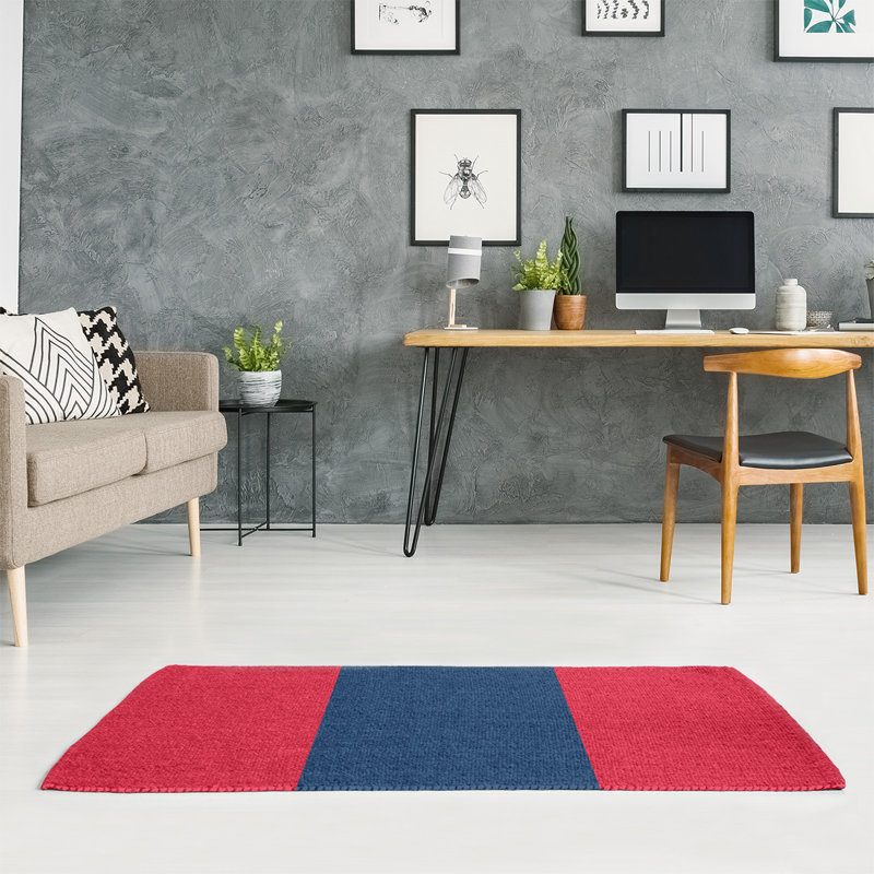 Tapis rayé rouge / bleu marine, Rectangle 4 pi x 6 pi